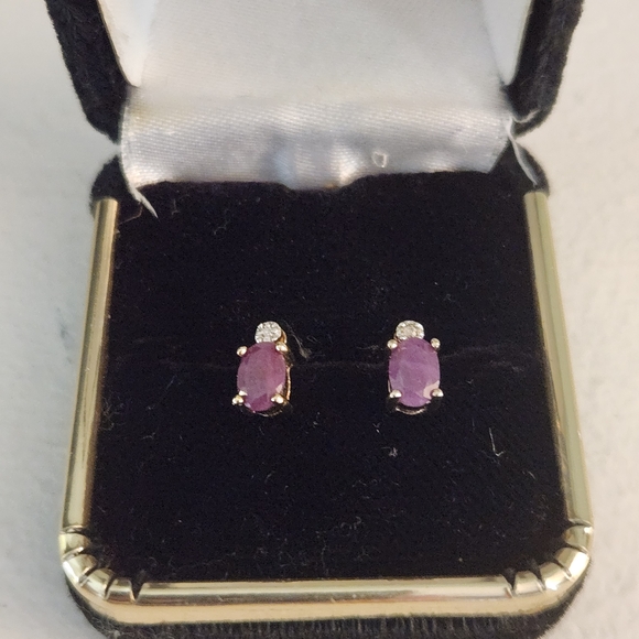 Vintage Womens Genuine Ruby Gold & Silver Earrings